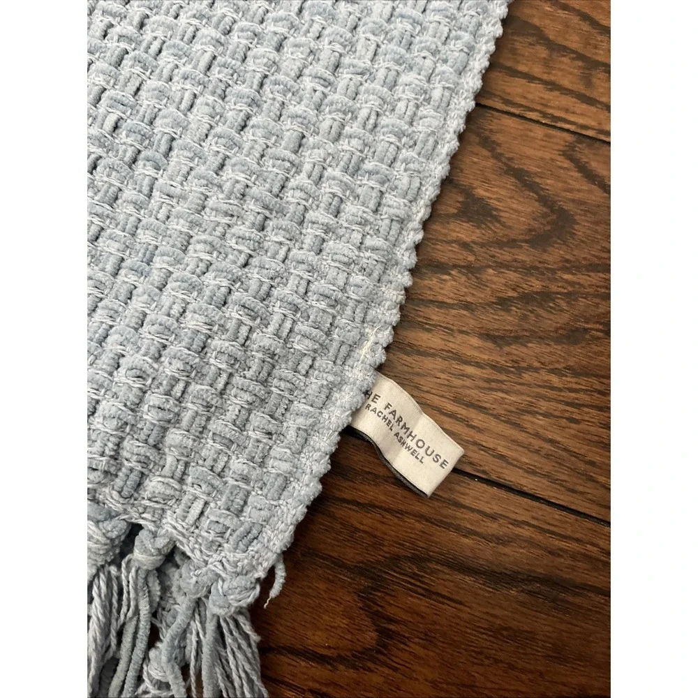 The Farmhouse Rachel Ashwell Table Runner Light Blue Woven Fringe 16